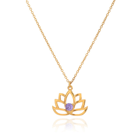 14K Gold Birthstone Lotus Necklace - 12-24 in M.0182