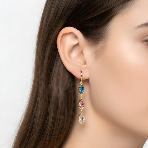 14K Gold Marquise Drop Birthstone Earrings - M.0604