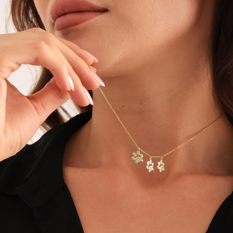 14K Gold Paw Name Necklace - 12-24 in M.0271