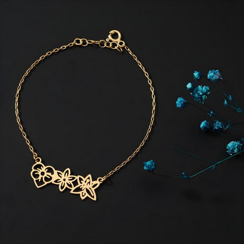 14K Gold Birth Flower Bracelet - 3.5-10 in M.0042