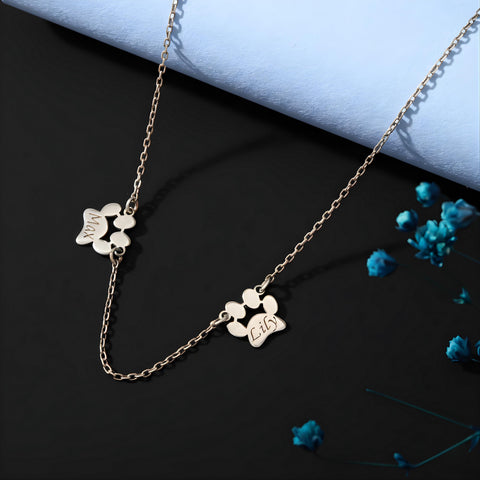 14K Gold Paw Print Name Necklace - 12-24 in M.0032