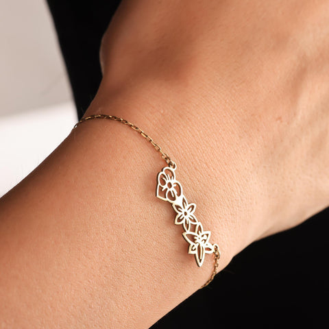 14K Gold Birth Flower Bracelet - 3.5-10 in M.0042