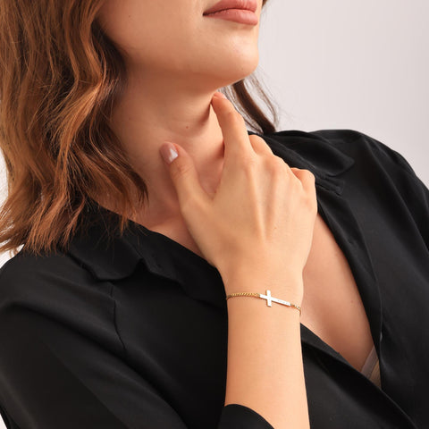 14K Gold Cross Name Bracelet - 3.5-10 in M.0039