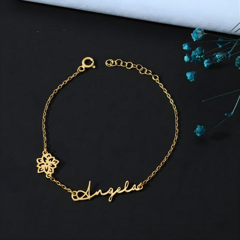 14K Gold Name Bracelet with Birth Flower - 3.5-10 in M.0061