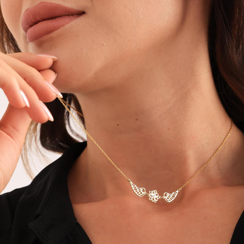 14K Gold Angel Wings with Birthflower - 12-24 in M.0273