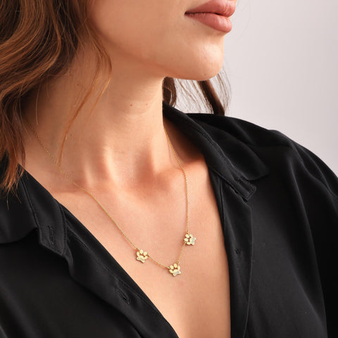 14K Gold Paw Print Name Necklace - 12-24 in M.0032