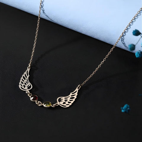 14K Gold Angel Wings Necklace with Birthstone- 12-24 in M.0272