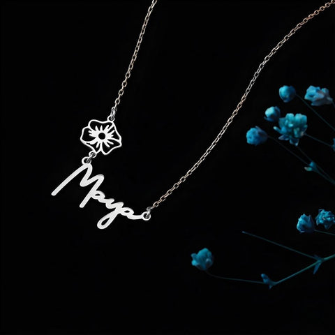 14K Gold Name Necklace with Birth Flower - 12-24 in M.0269