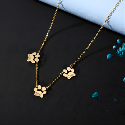 14K Gold Paw Print Name Necklace - 12-24 in M.0032