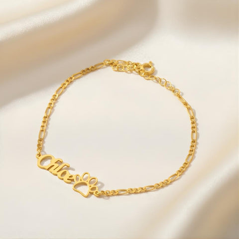 14K Gold Name Bracelet with Paw - 3.5-10 in M.0278