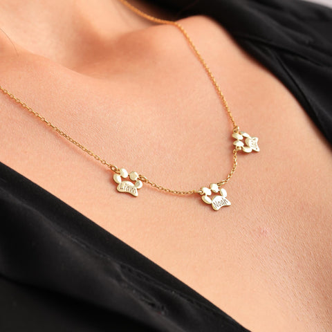 14K Gold Paw Print Name Necklace - 12-24 in M.0032