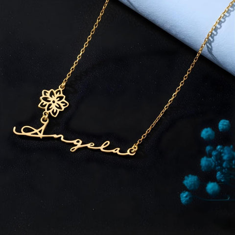 14K Gold Name Necklace with Birth Flower - 12-24 in M.0269