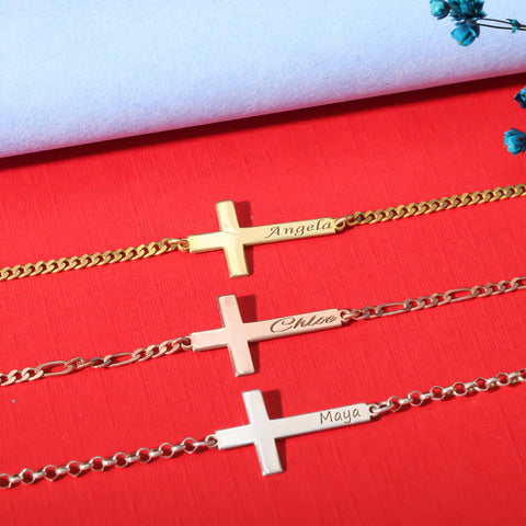 14K Gold Cross Name Bracelet - 3.5-10 in M.0039