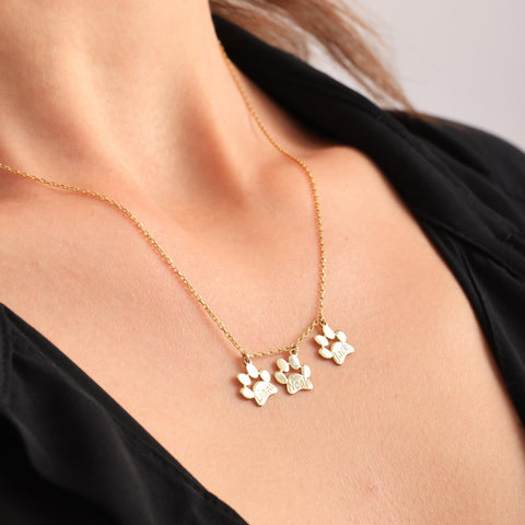 14K Gold Paw Name Necklace - 12-24 in M.0271