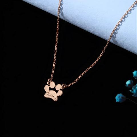 14K Gold Paw Print Name Necklace - 12-24 in M.0032