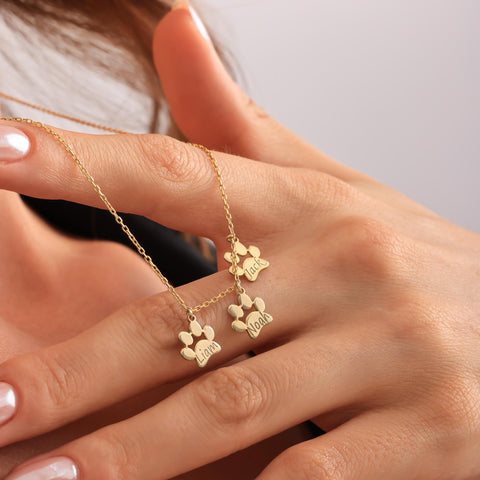14K Gold Paw Name Necklace - 12-24 in M.0271