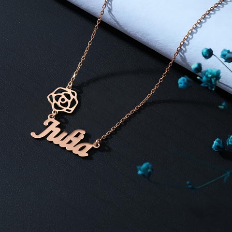 14K Gold Name Necklace with Birth Flower - 12-24 in M.0269