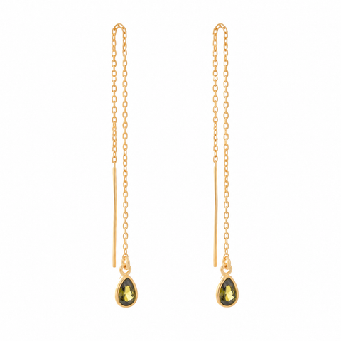14K Gold Plated Birthstone Chained Teardrop Earrings - M.0065