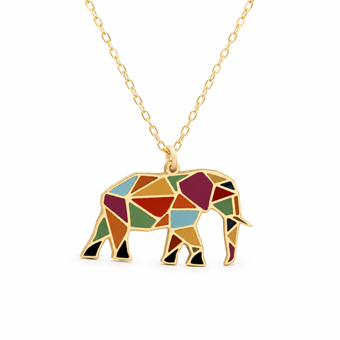 14K Gold Plated Enamel Elephant Pendant - 12-24 in M.0515