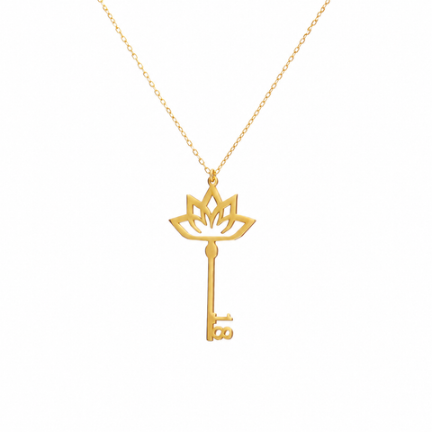 14K Gold Plated Lotus Key Birthday Necklace - 12-24 in M.0606
