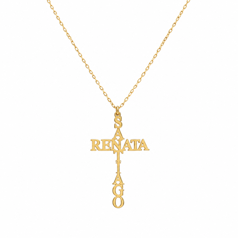 14K Gold Plated Two Names Cross Name Necklace - 12-24 in M.0608