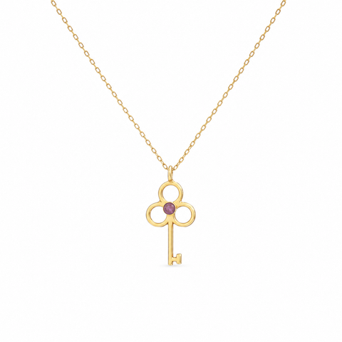 14K Gold Plated Birthstone Key Necklace - 12-24 in M.0613