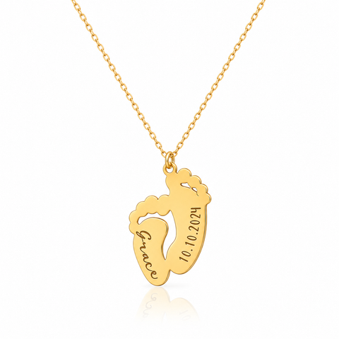 14K Gold Plated Baby Footprint Necklace - 12-24 in M.0059