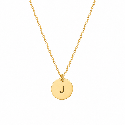 14K Gold Plated Disc Necklace with Initial and Birthflower - 12-24 in M.0133
