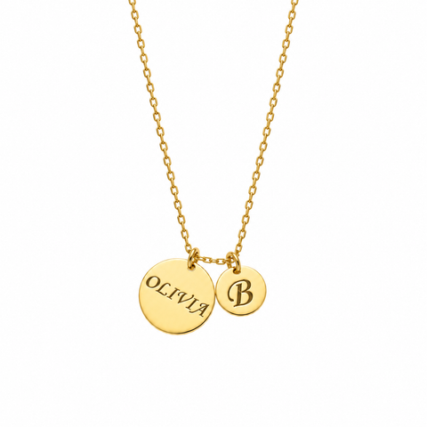 14K Gold Plated Large Small Disc Name Necklace M.0222
