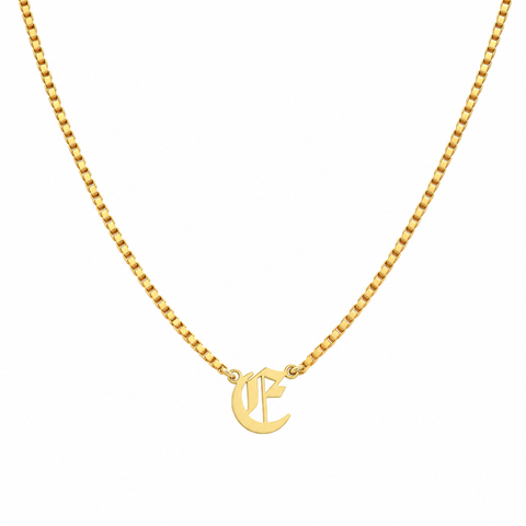 14K Gold Plated Old English Initial Necklace with Box Chain - 12-24 in M.0266