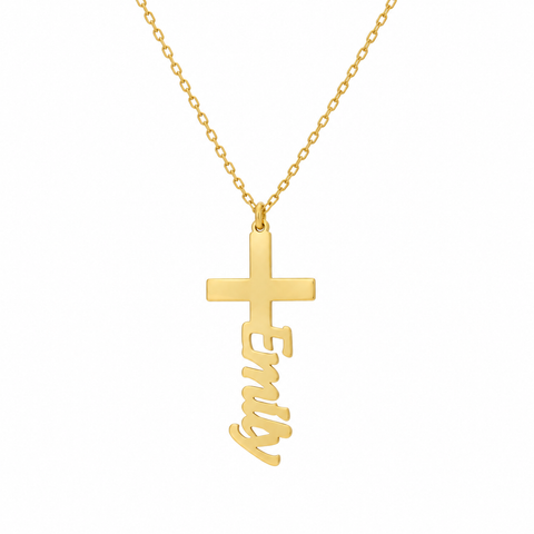 14K Gold Plated Vertical Personalized Cross Necklace - 12-24 in M.304