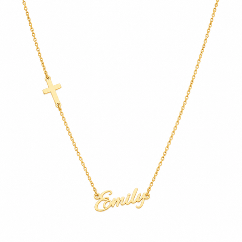 14K Gold Plated Name Necklace with Cross - 12-24 in M.0490