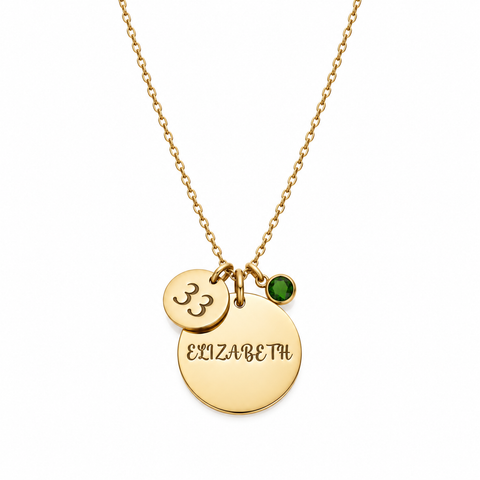 14K Gold Plated Large Small Disc Necklace with Birthstone - 12-24 in M.0547