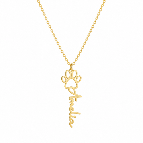 14K Gold Plated Paw Print Name Necklace - 12-24 in M.0573