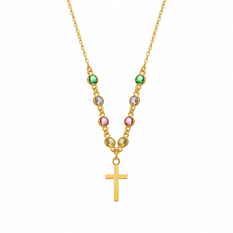 14K Gold Plated Cross Necklace with Birthstone - 12-24 in M.0575