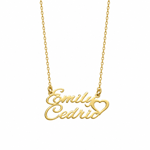 14K Gold Plated Double Names Necklace with Heart - 12-24 in M.0204