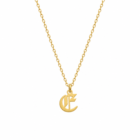 14K Gold Plated Old English Initial Necklace with Cable Chain - 12-24 in M.0303