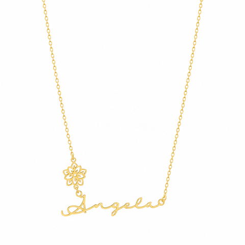 14K Gold Plated Name Necklace with Birth Flower - 12-24 in M.0269