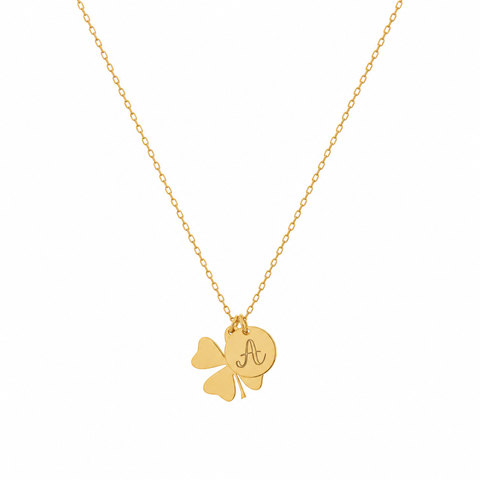14K Gold Plated Four Leaf Clover Letter Necklace - 12-24 in M.0313
