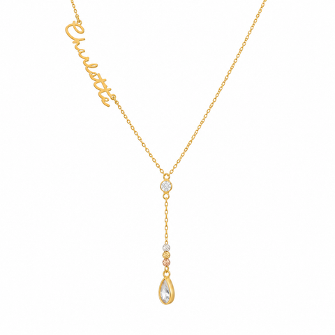 14K Gold Plated Drop Stone Name Necklace - 12-24 in M.0324