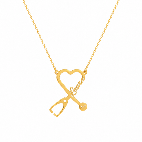 14K Gold Plated Stethoscope Name Necklace - 12-24 in M.0327