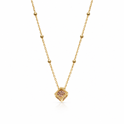 14K Gold Plated Birthstone Cube Necklace - 12-24 in M.0336