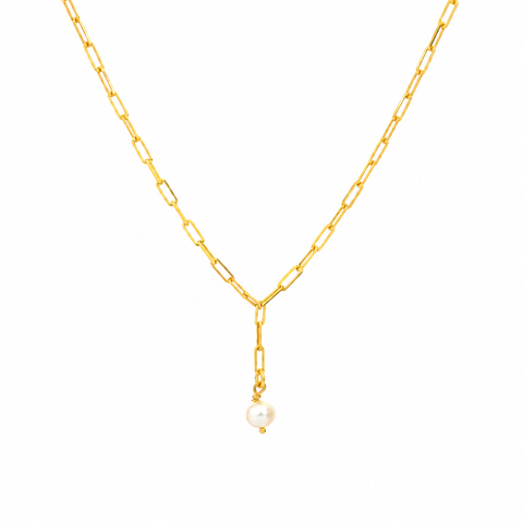 14K Gold Plated Paperclip Chain Pearl Necklace - 12-24 in M.0342