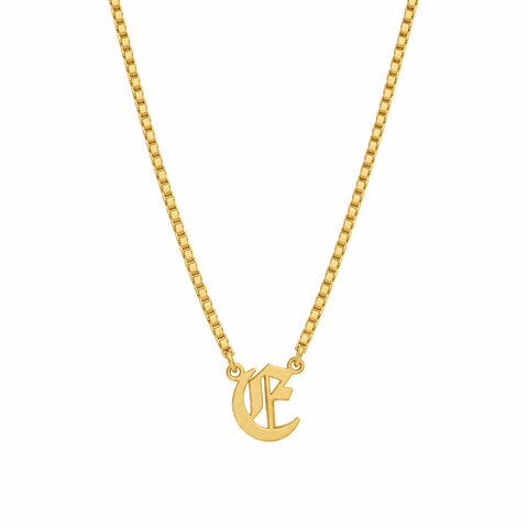 14K Gold Plated Old English Initial Necklace with Box Chain - 12-24 in M.0577