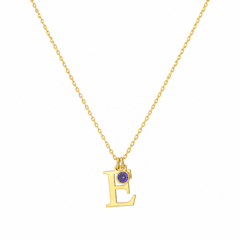14K Gold Plated Initial Necklace with Birthstone - 12-24 in M.0003