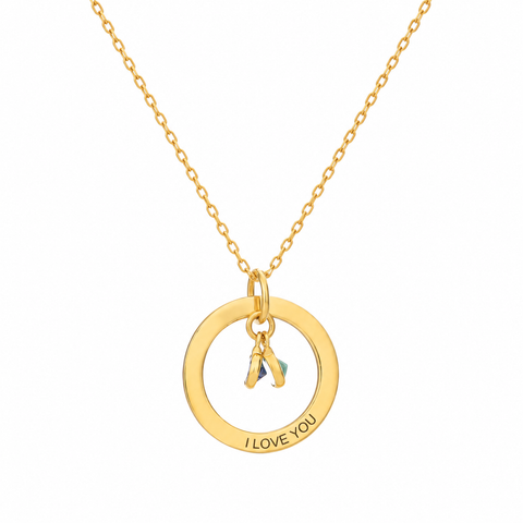 14K Gold Plated Circle Necklace with Birthstone - 12-24 in M.0011