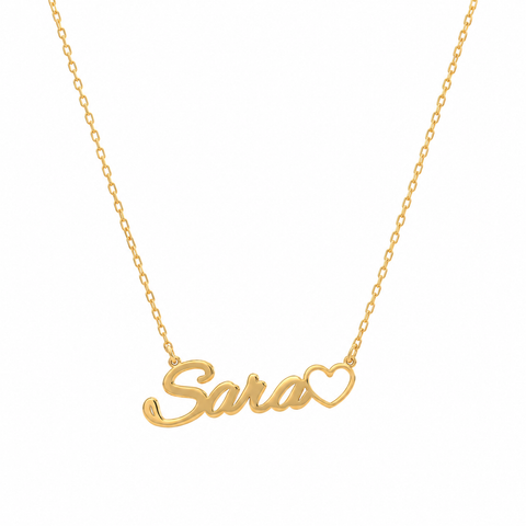 14K Gold Plated Name Necklace with Heart - 12-24 in M.0025