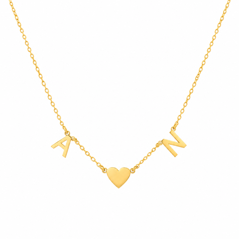 14K Gold Plated Initial Necklace with Heart - 12-24 in M.0035