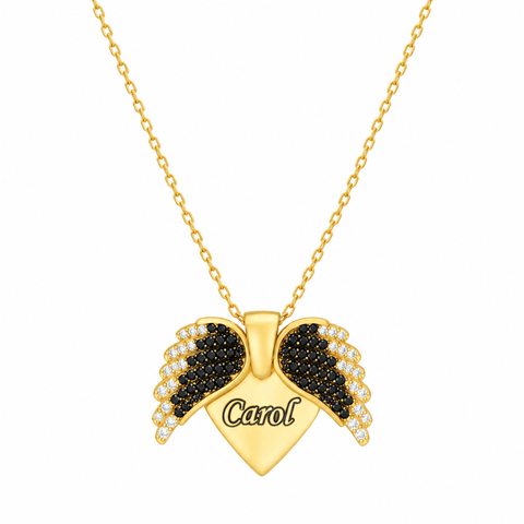 14K Gold Plated Angel Wings Necklace with Engraved Name - 12-24 in M.0049