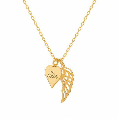 14K Gold Plated  Wing and Heart Necklace - 12-24 in M.0146